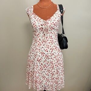 Elegant Floral Midi Dress in White and Red